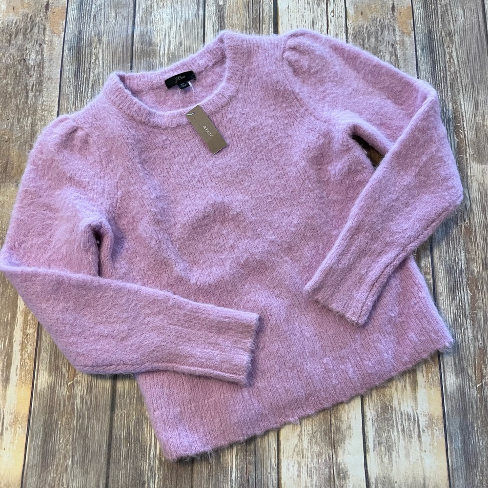 J.Crew Factory Sweater NWT Purple Puffed Sleeve Lavender Pastel XS Alpaca Merino